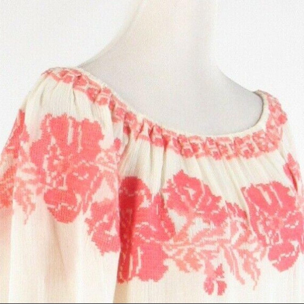 Pink and coral embroidered peasant top